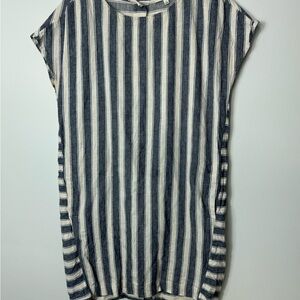 Madewell Stripe Button Back Linen Blend Dress Pockets small 1912